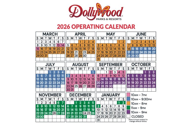 Dollywood 2026 Calendar and Operating Schedule